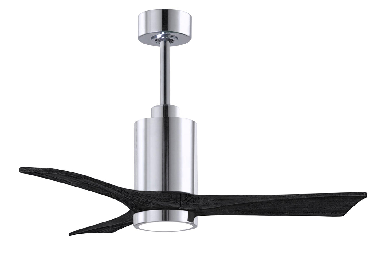 Matthews Fan PA3-CR-BK-42 Patricia-3 three-blade ceiling fan in Polished Chrome finish with 42” solid matte black wood blades and dimmable LED light kit