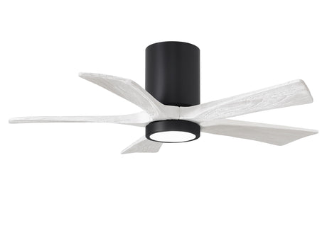 Matthews Fan IR5HLK-BK-MWH-42 IR5HLK five-blade flush mount paddle fan in Matte Black finish with 42” solid matte white wood blades and integrated LED light kit.