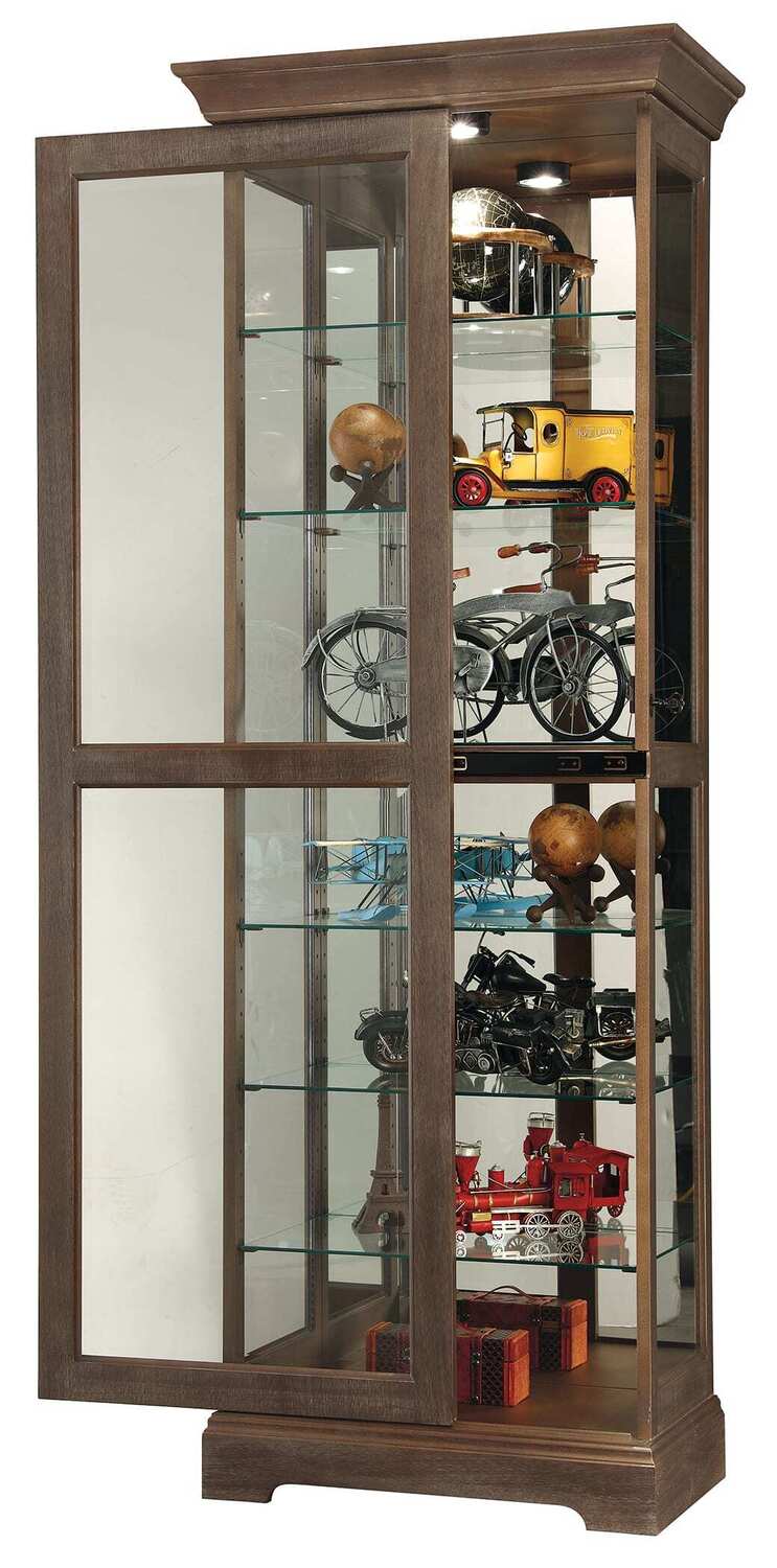 Howard Miller Martindale IV Curio Cabinet 680-635 - Aged Auburn Finish Home Decor, Six Shelves, Seven Level Display Case, Locking Slide Door, Halogen Light Switch