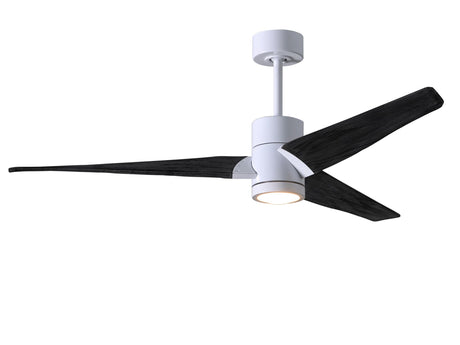 Matthews Fan SJ-WH-BK-52 Super Janet three-blade ceiling fan in Gloss White finish with 52” solid matte blade wood blades and dimmable LED light kit 