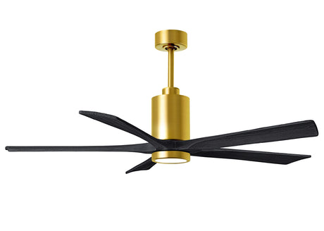 Matthews Fan PA5-BRBR-BK-60 Patricia-5 five-blade ceiling fan in Brushed Brass finish with 60” solid matte black wood blades and dimmable LED light kit 