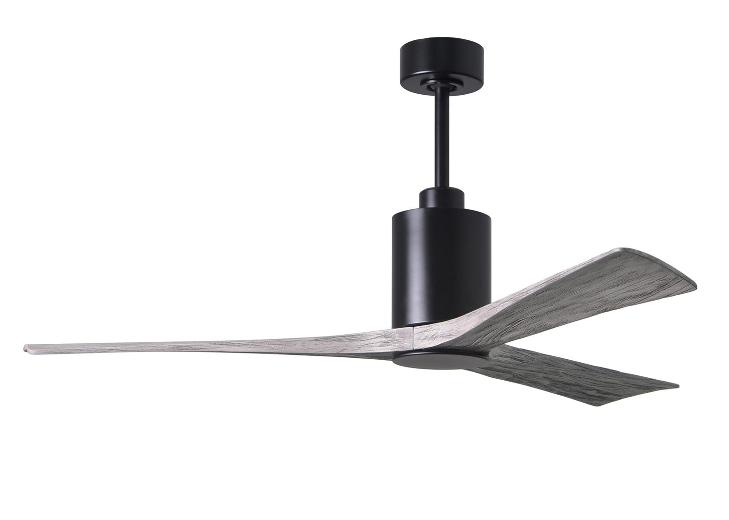 Matthews Fan PA3-BK-BW-60 Patricia-3 three-blade ceiling fan in Matte Black finish with 60” solid barn wood tone blades and dimmable LED light kit