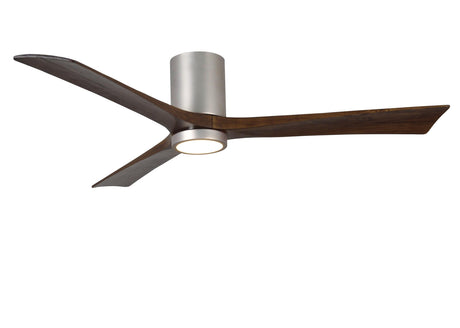 Matthews Fan IR3HLK-BN-WA-60 Irene-3HLK three-blade flush mount paddle fan in Brushed Nickel finish with 60” solid walnut tone blades and integrated LED light kit.