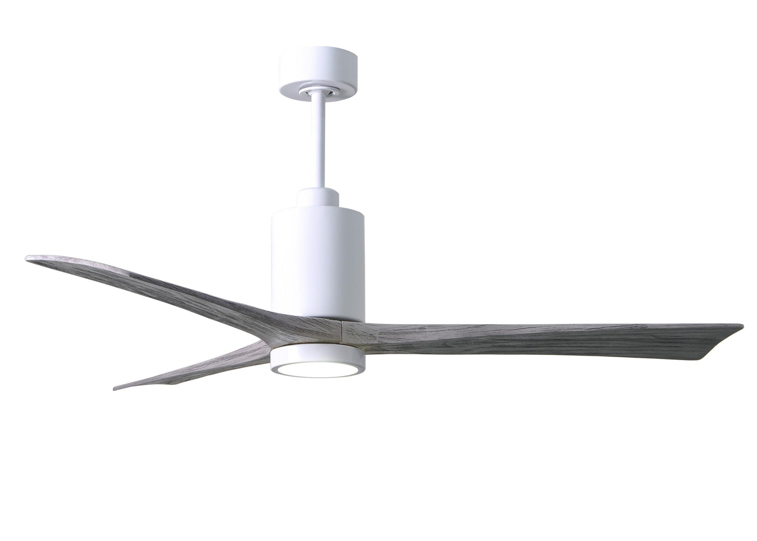 Matthews Fan PA3-WH-BW-60 Patricia-3 three-blade ceiling fan in Gloss White finish with 60” solid barn wood tone blades and dimmable LED light kit