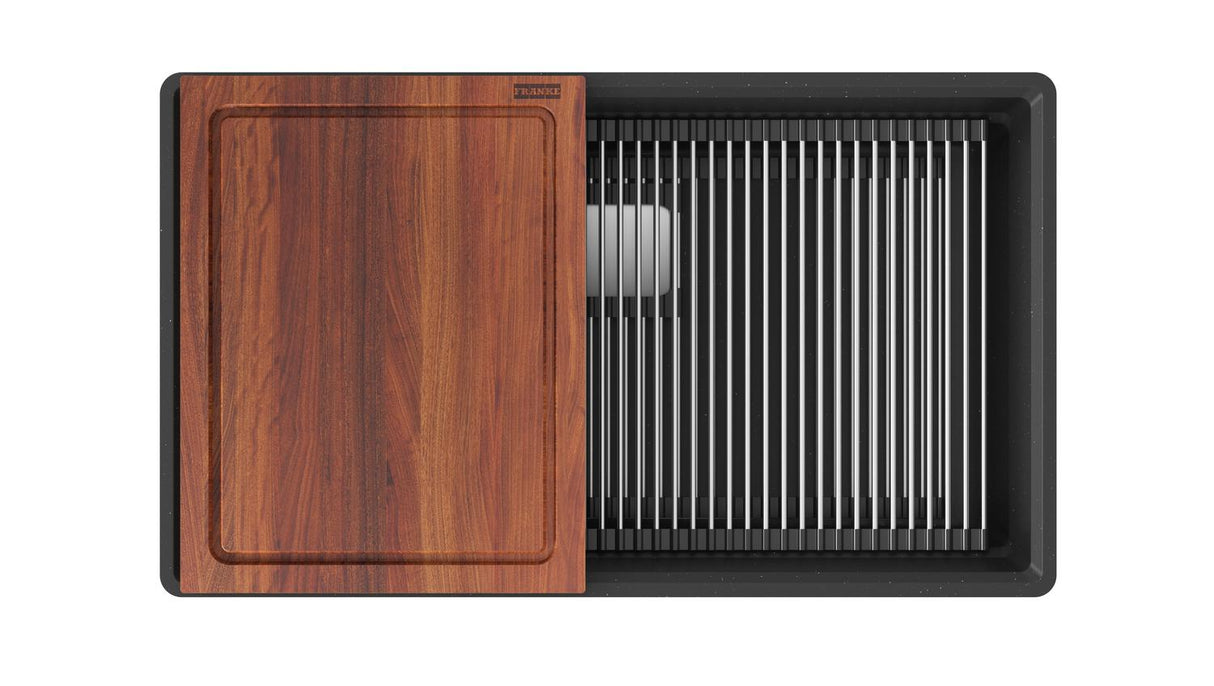 FRANKE PKG11031MBK-WKC Peak Workcenter 32.0-in. x 18.8-in. Matte Black Granite Undermount Single Bowl Kitchen Sink In Matte Black