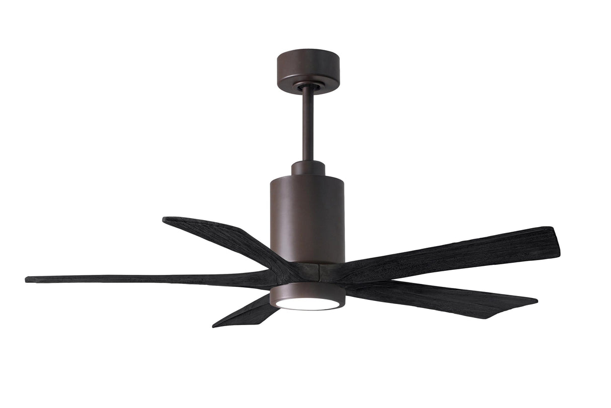 Matthews Fan PA5-TB-BK-52 Patricia-5 five-blade ceiling fan in Textured Bronze finish with 52” solid matte black wood blades and dimmable LED light kit