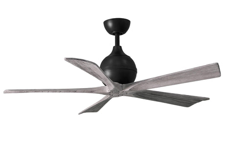 Matthews Fan IR5-BK-BW-52 Irene-5 five-blade paddle fan in Matte Black finish with 52" solid barn wood tone blades.