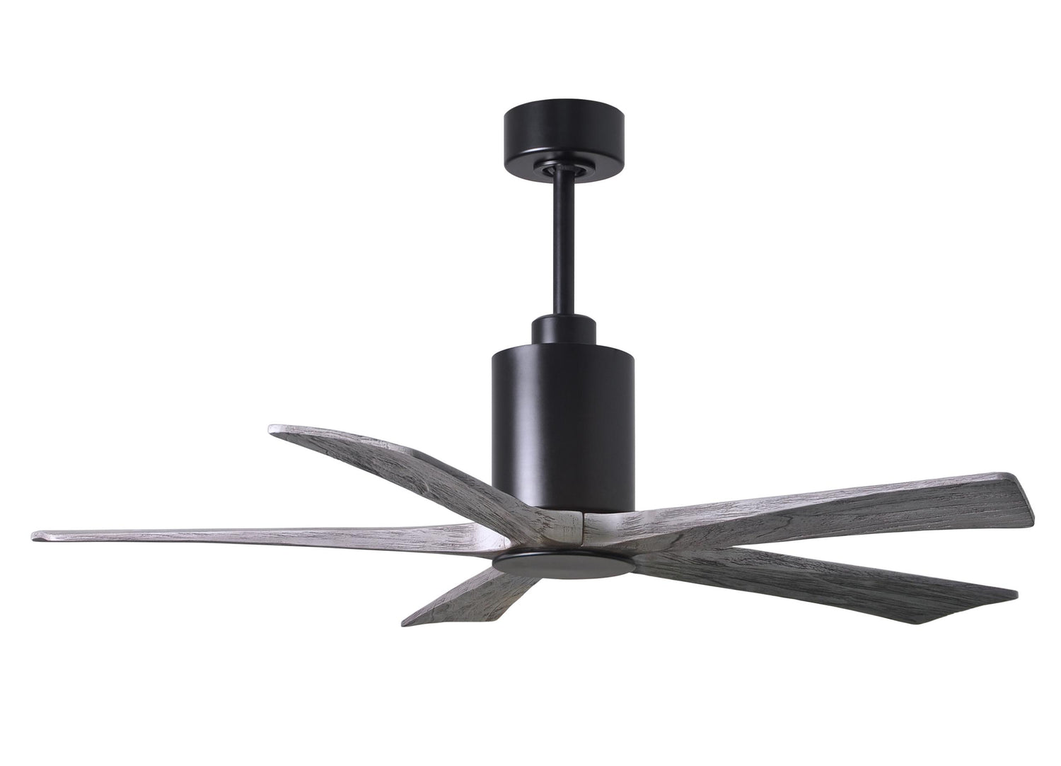 Matthews Fan PA5-BK-BW-52 Patricia-5 five-blade ceiling fan in Matte Black finish with 52” solid barn wood tone blades and dimmable LED light kit