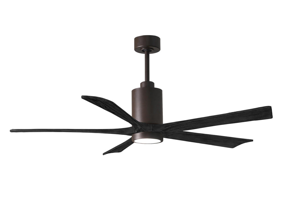 Matthews Fan PA5-TB-BK-60 Patricia-5 five-blade ceiling fan in Textured Bronze finish with 60” solid matte black wood blades and dimmable LED light kit