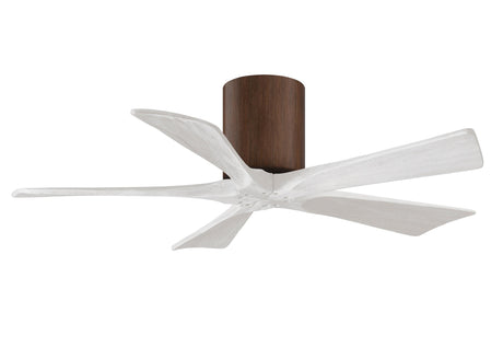 Matthews Fan IR5H-WN-MWH-42 Irene-5H five-blade flush mount paddle fan in Walnut finish with 42” solid matte white wood blades. 