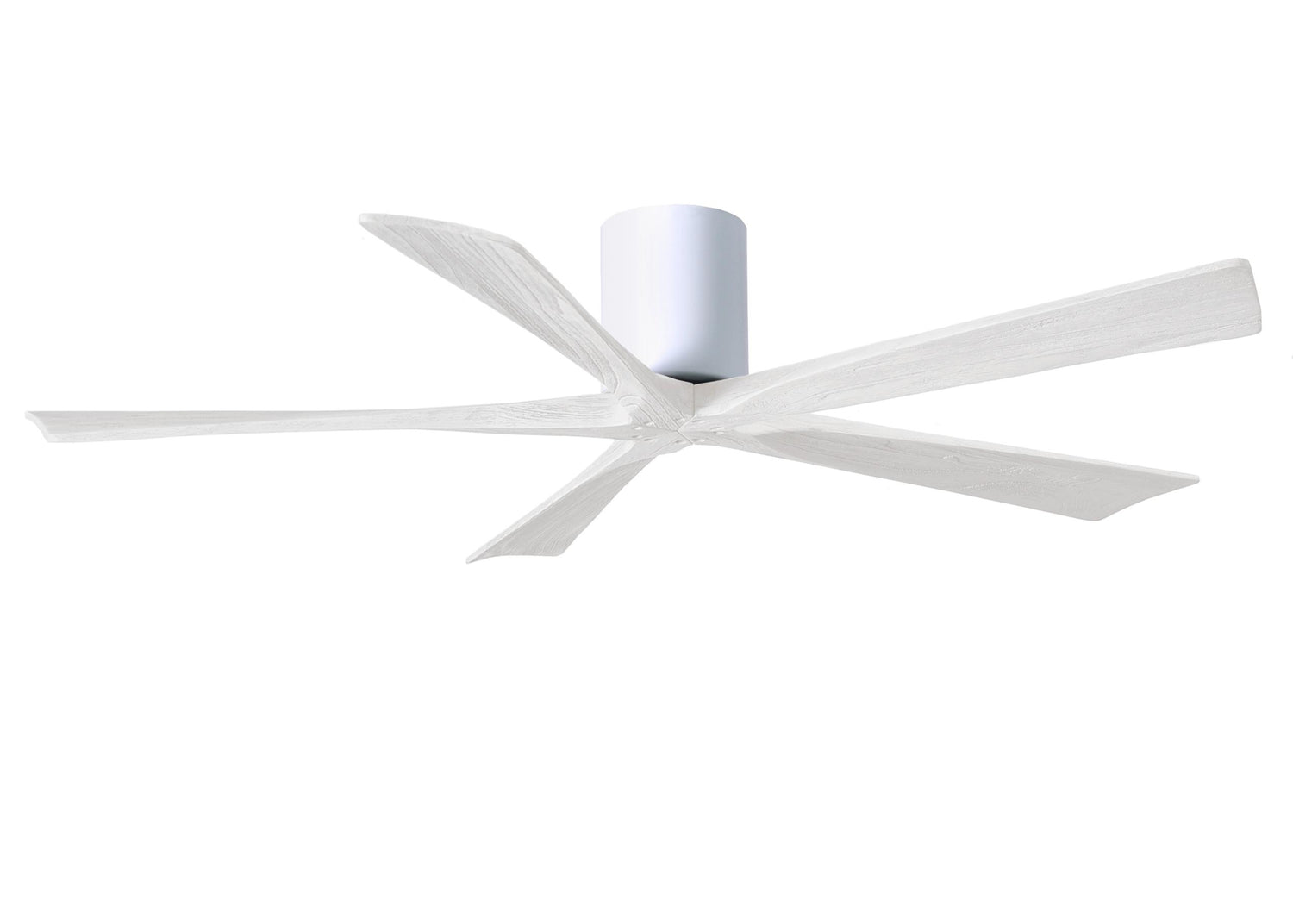 Matthews Fan IR5H-WH-MWH-60 Irene-5H five-blade flush mount paddle fan in Gloss White finish with 60” solid matte white wood blades.