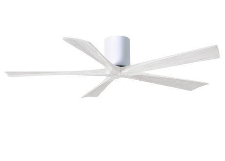 Matthews Fan IR5H-WH-MWH-60 Irene-5H five-blade flush mount paddle fan in Gloss White finish with 60” solid matte white wood blades.
