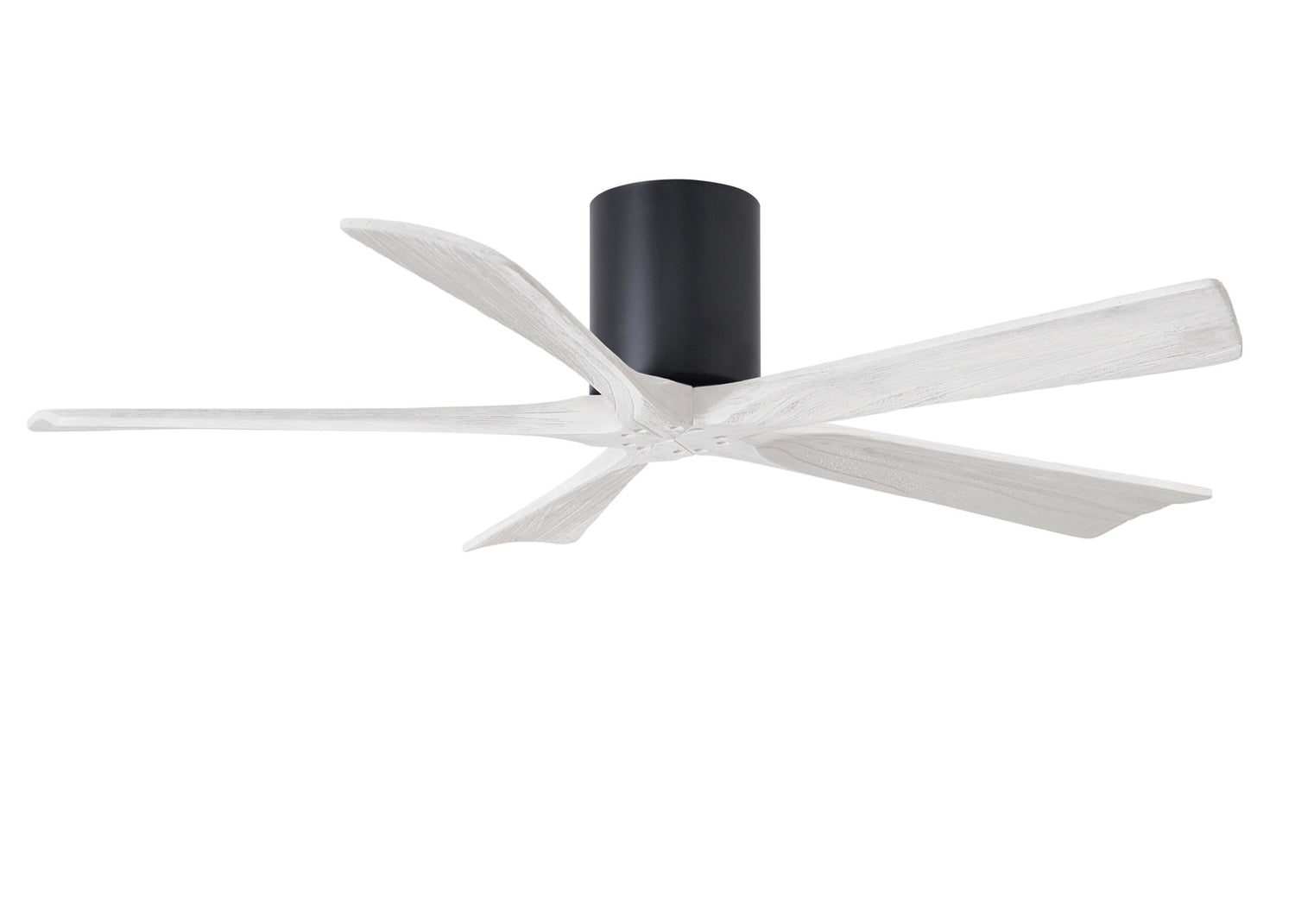 Matthews Fan IR5H-BK-MWH-52 Irene-5H five-blade flush mount paddle fan in Matte Black finish with 52” solid matte white wood blades.