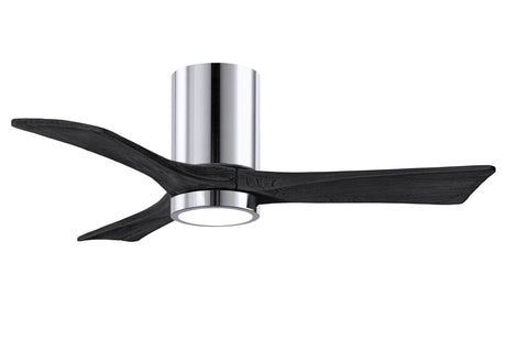 Matthews Fan IR3HLK-CR-BK-42 Irene-3HLK three-blade flush mount paddle fan in Polished Chrome finish with 42” solid matte black wood blades and integrated LED light kit.