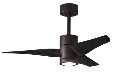 Matthews Fan SJ-TB-BK-42 Super Janet three-blade ceiling fan in Textured Bronze finish with 42” solid matte blade wood blades and dimmable LED light kit 