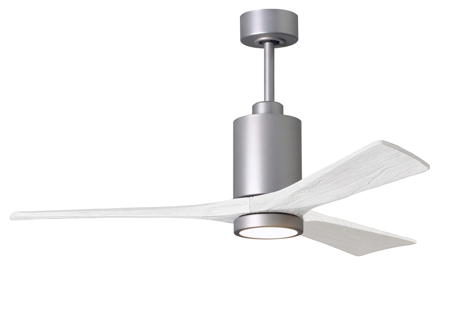 Matthews Fan PA3-BN-MWH-52 Patricia-3 three-blade ceiling fan in Brushed Nickel finish with 52” solid matte white wood blades and dimmable LED light kit