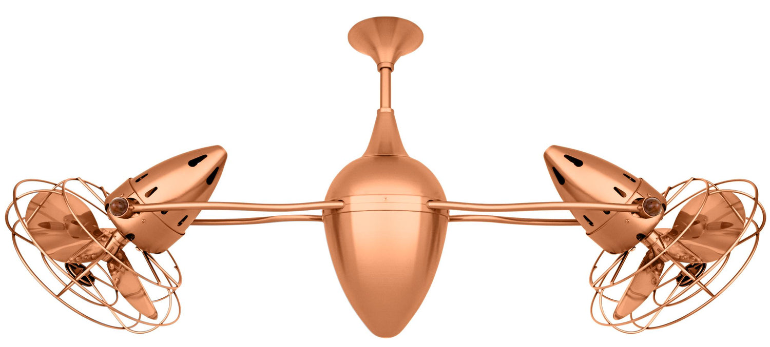 Matthews Fan AR-BRCP-MTL Ar Ruthiane 360° dual headed rotational ceiling fan in brushed copper finish with metal blades.
