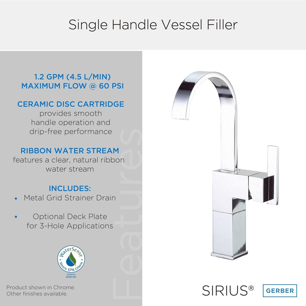 Gerber D201144BN Brushed Nickel Sirius Single Handle Vessel Filler