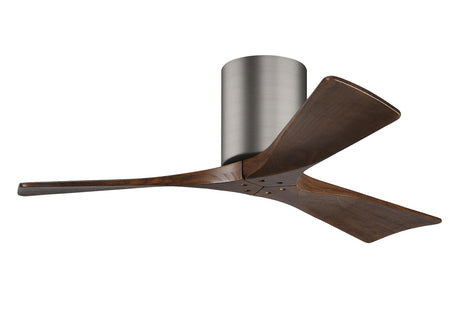 Matthews Fan IR3H-BP-WA-42 Irene-3H three-blade flush mount paddle fan in Brushed Pewter finish with 42” solid walnut tone blades. 