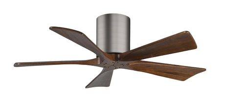 Matthews Fan IR5H-BP-WA-42 Irene-5H five-blade flush mount paddle fan in Brushed Pewter finish with 42” solid walnut tone blades. 