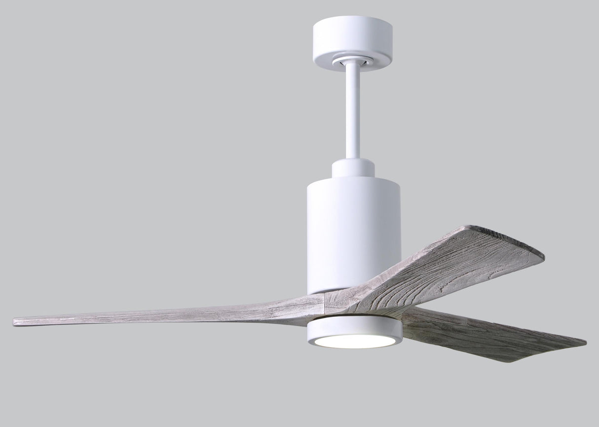 Matthews Fan PA3-WH-BW-52 Patricia-3 three-blade ceiling fan in Gloss White finish with 52” solid barn wood tone blades and dimmable LED light kit