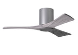 Matthews Fan IR3HLK-BN-BW-42 Irene-3HLK three-blade flush mount paddle fan in Brushed Nickel finish with 42” solid barn wood tone blades and integrated LED light kit.