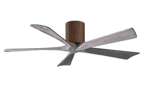 Matthews Fan IR5H-WN-BW-52 Irene-5H five-blade flush mount paddle fan in Walnut finish with 52” solid barn wood tone blades. 