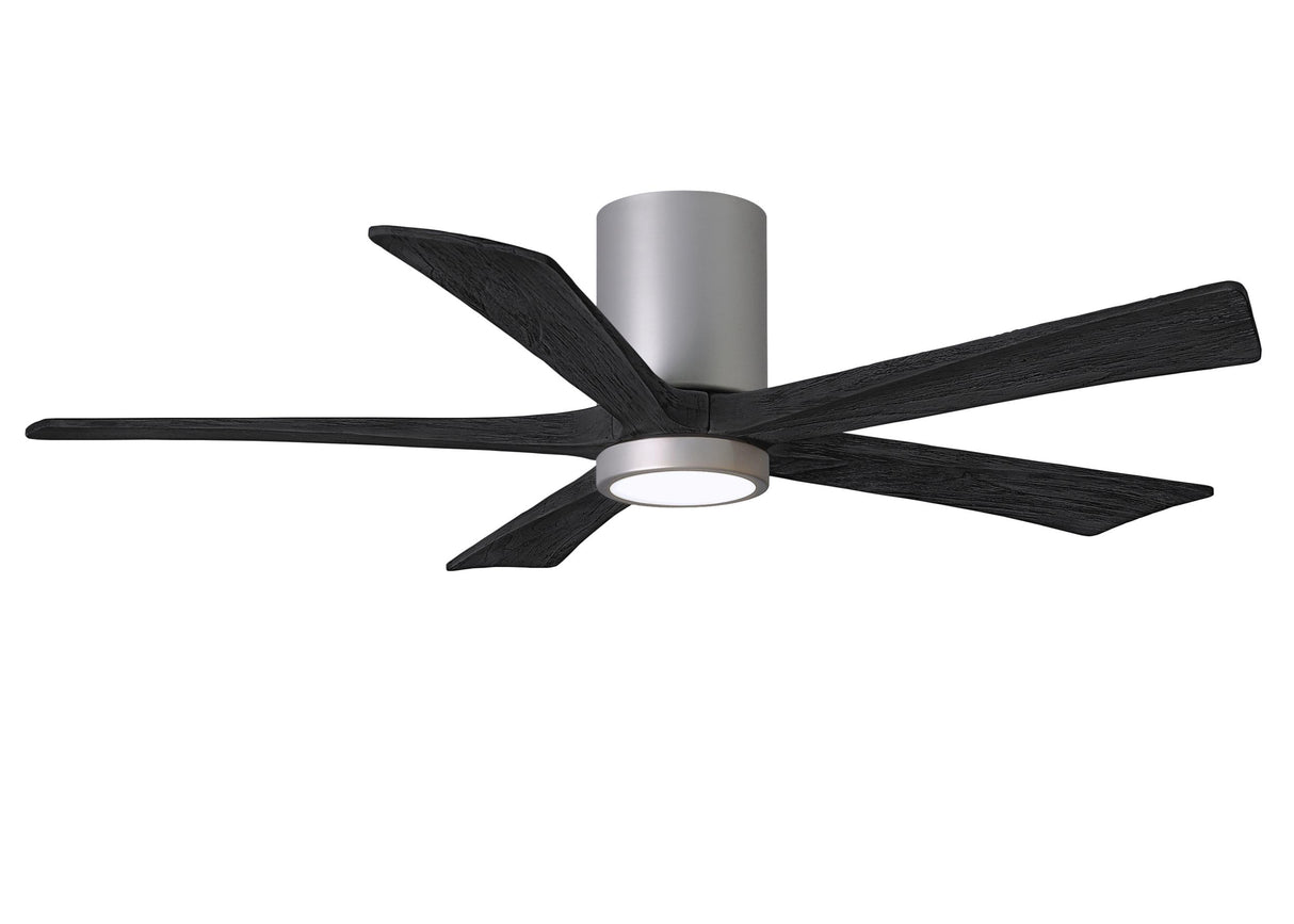 Matthews Fan IR5HLK-BN-BK-52 IR5HLK five-blade flush mount paddle fan in Brushed Nickel finish with 52” solid matte black wood blades and integrated LED light kit.