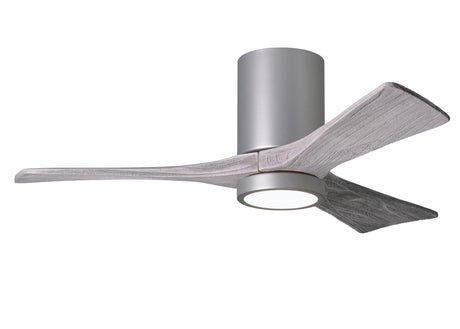Matthews Fan IR3HLK-BN-BW-42 Irene-3HLK three-blade flush mount paddle fan in Brushed Nickel finish with 42” solid barn wood tone blades and integrated LED light kit.