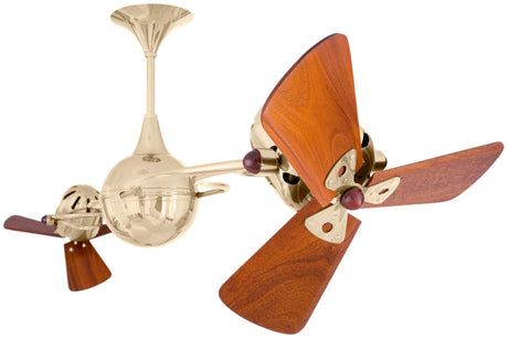 Matthews Fan IV-PB-WD Italo Ventania 360° dual headed rotational ceiling fan in polished brass finish with solid sustainable mahogany wood blades.