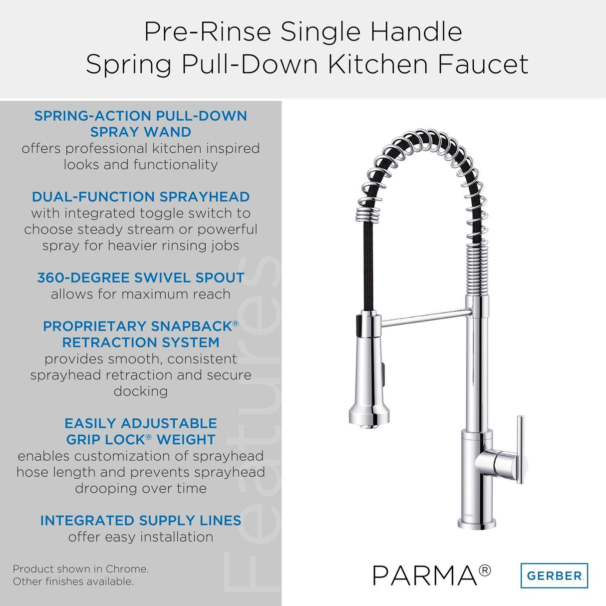 Gerber D454258SS Parma Pre-rinse Single Handle Spring Pull-down Kitchen Faucet - ...