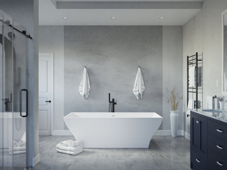 ANZZI FT-AZ509 Crema 5.9 ft. Solid Surface Center Drain Freestanding Bathtub in Matte White