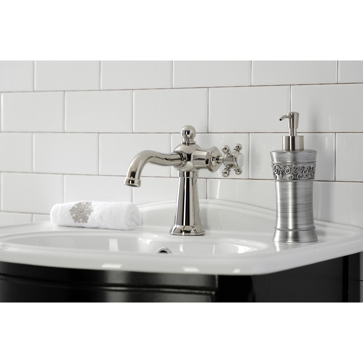 Kingston Brass KS154BXPN Nautical Single-Handle Bathroom Faucet with Push Pop-Up, Polished Nickel
