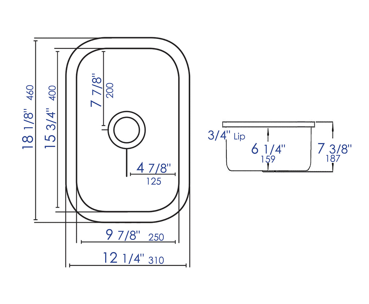 ALFI brand AB1218 Small Rectangular Fireclay Undermount or Drop In Prep / Bar Sink