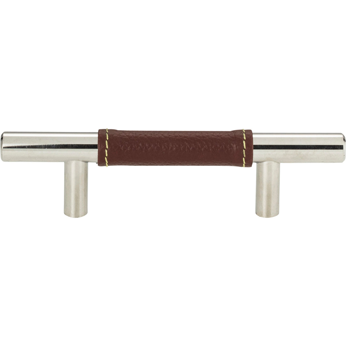 Atlas Homewares Zanzibar Brown Leather Pull 3 Inch (c-c) Polished Chrome
