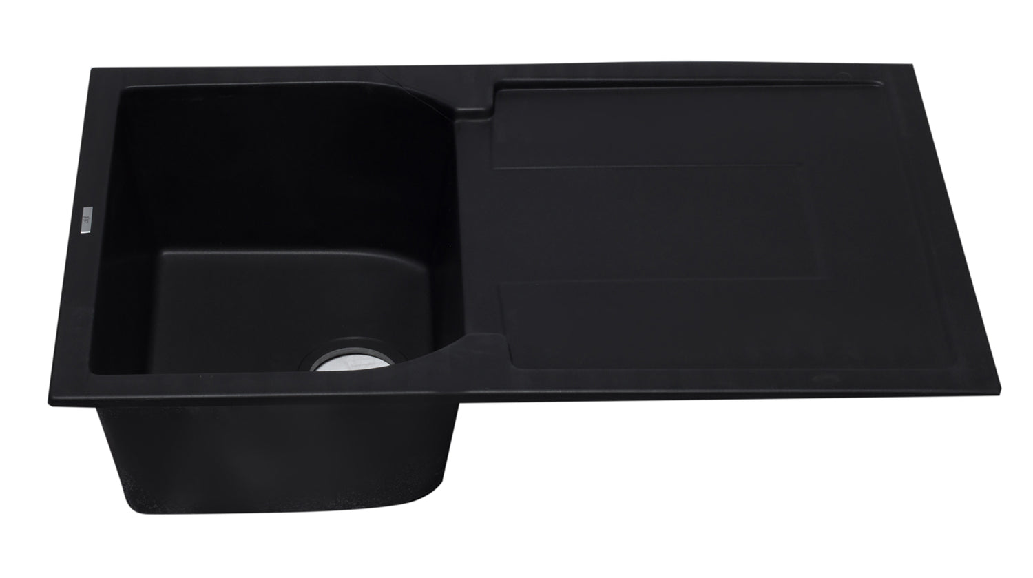 ALFI brand AB1620DI-BLA Black 34" Single Bowl Granite Composite Kitchen Sink with Drainboard