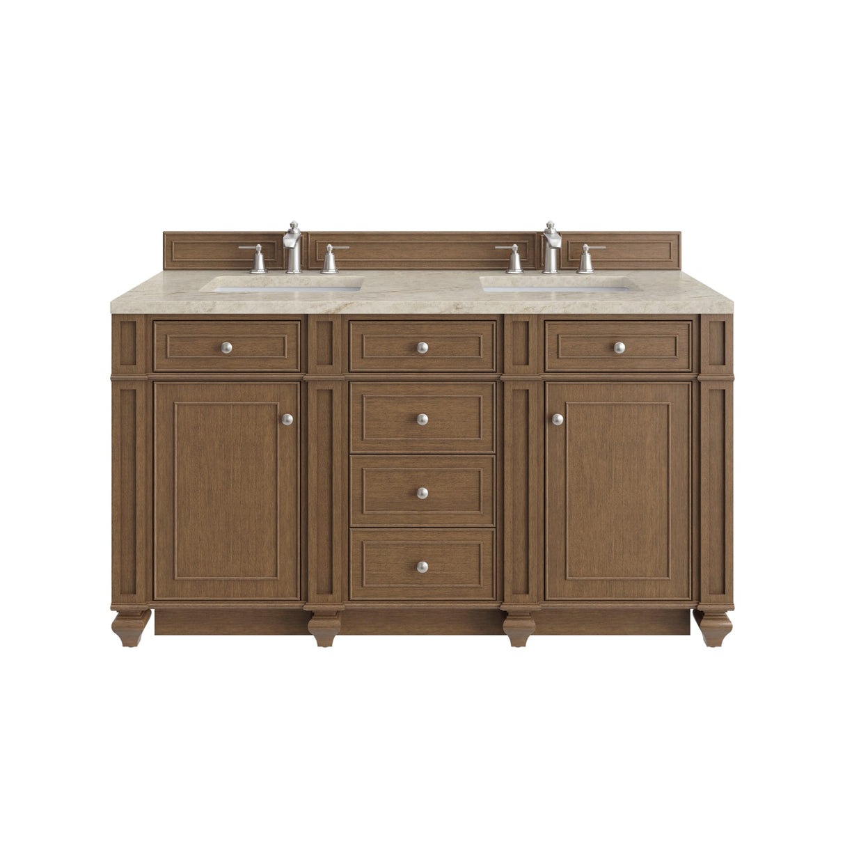 Bristol 60" Double Vanity, Saddle Brown, w/ 3 CM Tajnar Eclos Top