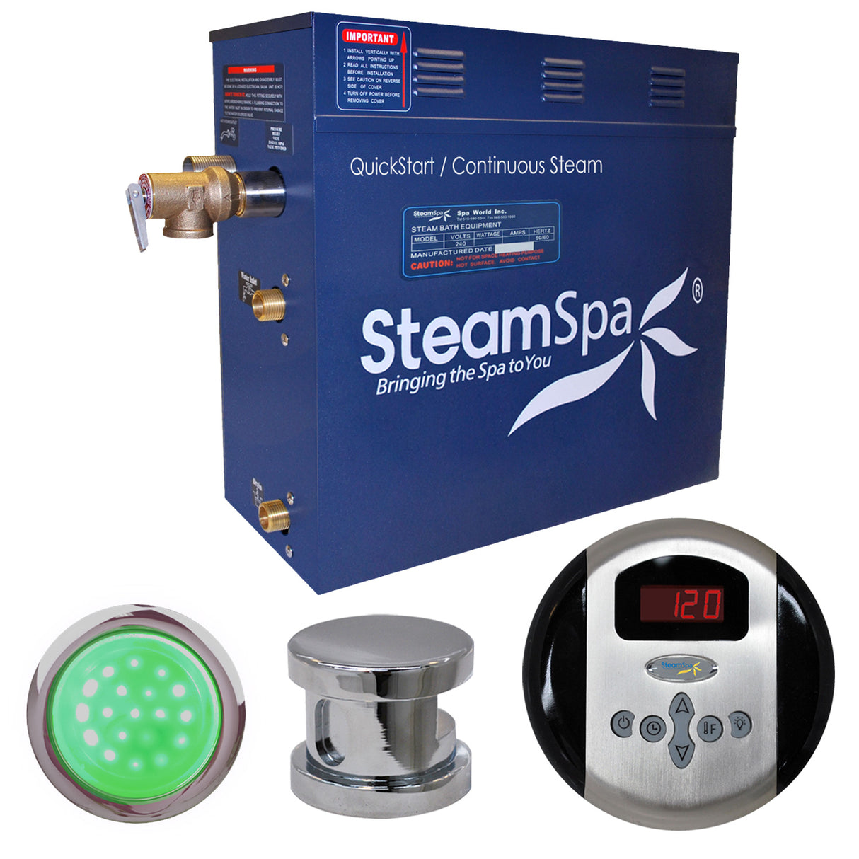 SteamSpa Indulgence 7.5 KW QuickStart Acu-Steam Bath Generator Package in Polished Chrome IN750CH