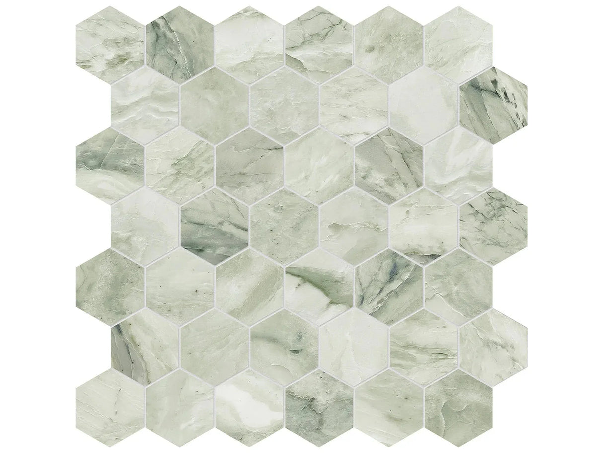 Anatolia Tile 2" Hex Moscato Argento Honed Marble Mosaic 5001-0367-0 * 1 Sheet = .99 Sqft * Moscato Argento Hexagon 2" - premium natural stone mosaic tile from Anatolia Tile, available at PoshHaus showroom in Keene, NH