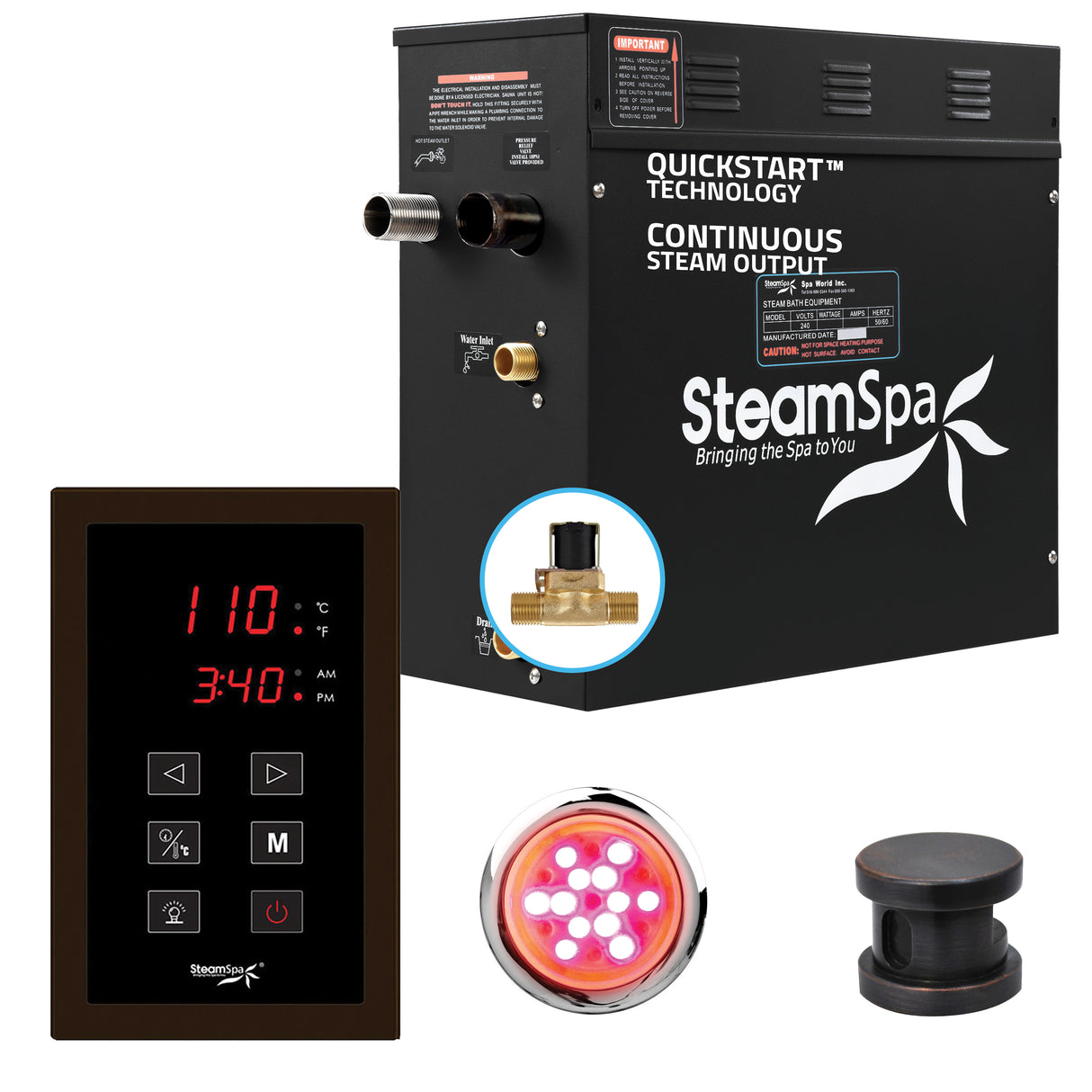 Raven Series 6kW QuickStart Steam Bath Generator Package in Oil Rubbed Bronze RVT600ORB-A