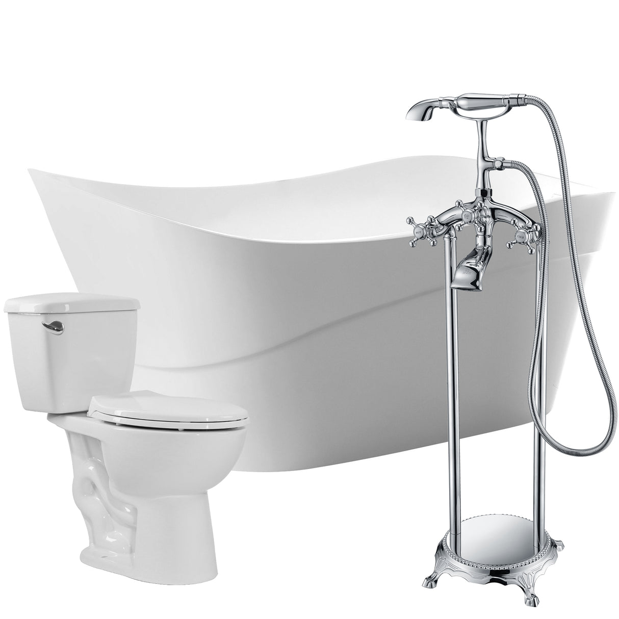 ANZZI FTAZ094-52C-63 Kahl 67 in. Acrylic Flatbottom Non-Whirlpool Bathtub with Tugela Faucet and Cavalier 1.28 GPF Toilet