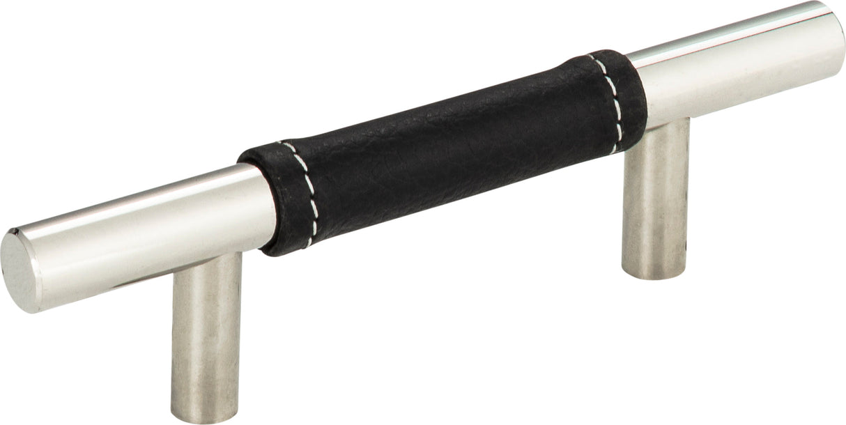 Atlas Homewares Zanzibar Black Leather Pull 3 Inch (c-c) Polished Chrome
