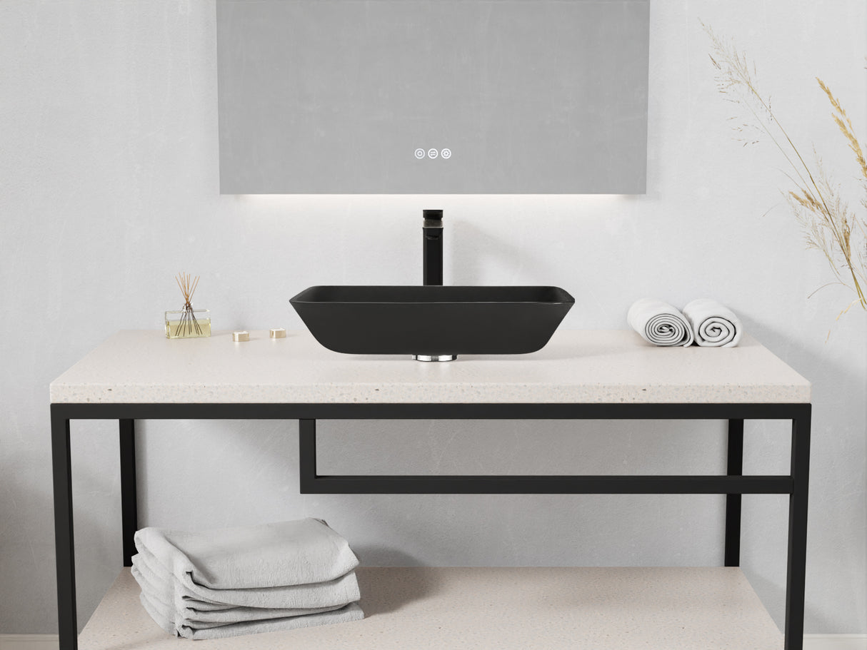 ANZZI LS-AZ911MB Innovio Rectangle Glass Vessel Bathroom Sink with Matte Black Finish