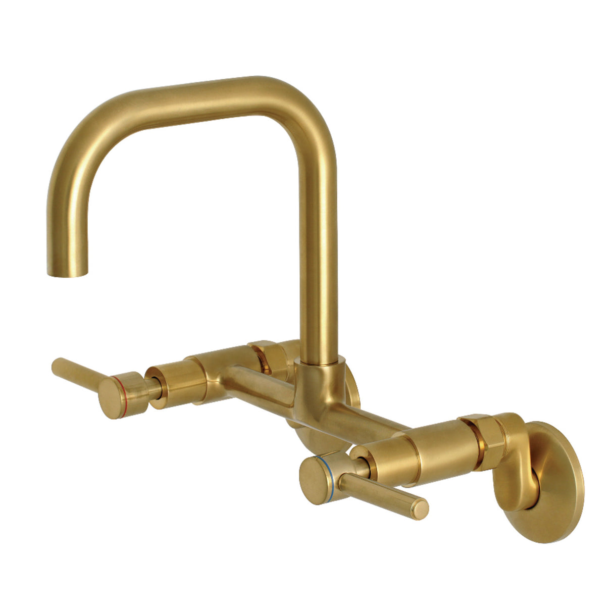 Kingston Brass Concord 8-Inch Adjustable Center Wall Mount Kitchen Faucet, Brushed Brass