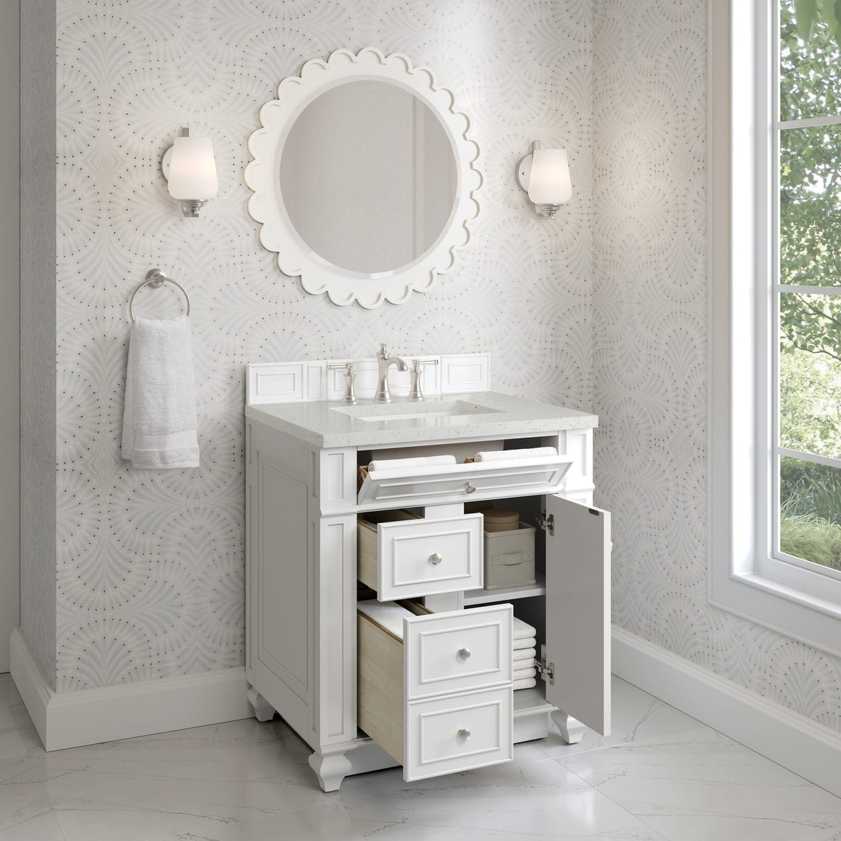 Bristol 30" Single Vanity, Bright White w/ 3 CM Lime Delight Silestone Top