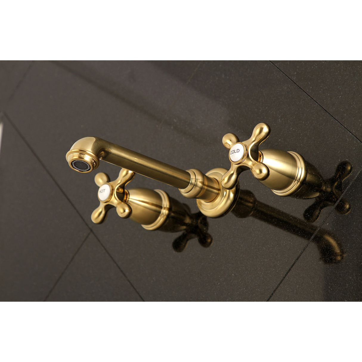 Kingston Brass KS7127AX English Country Two-Handle Wall Mount Bathroom Faucet, Brushed Brass