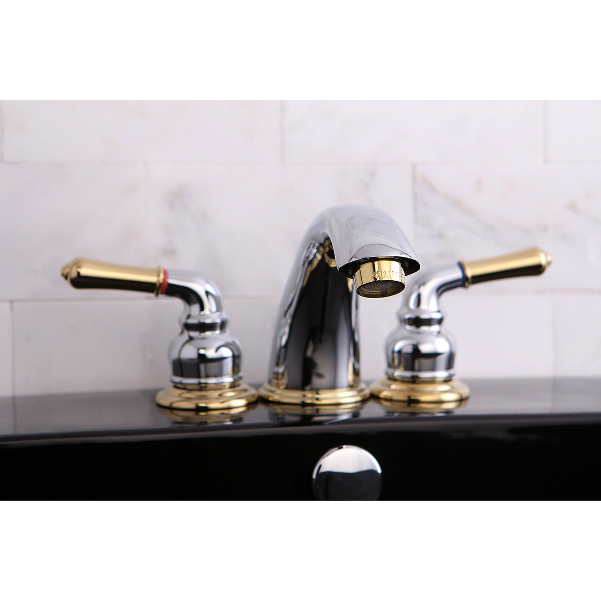 Kingston Brass KB964 Magellan Widespread Bathroom Faucet with Retail Pop-Up, Polished Chrome/Polished Brass