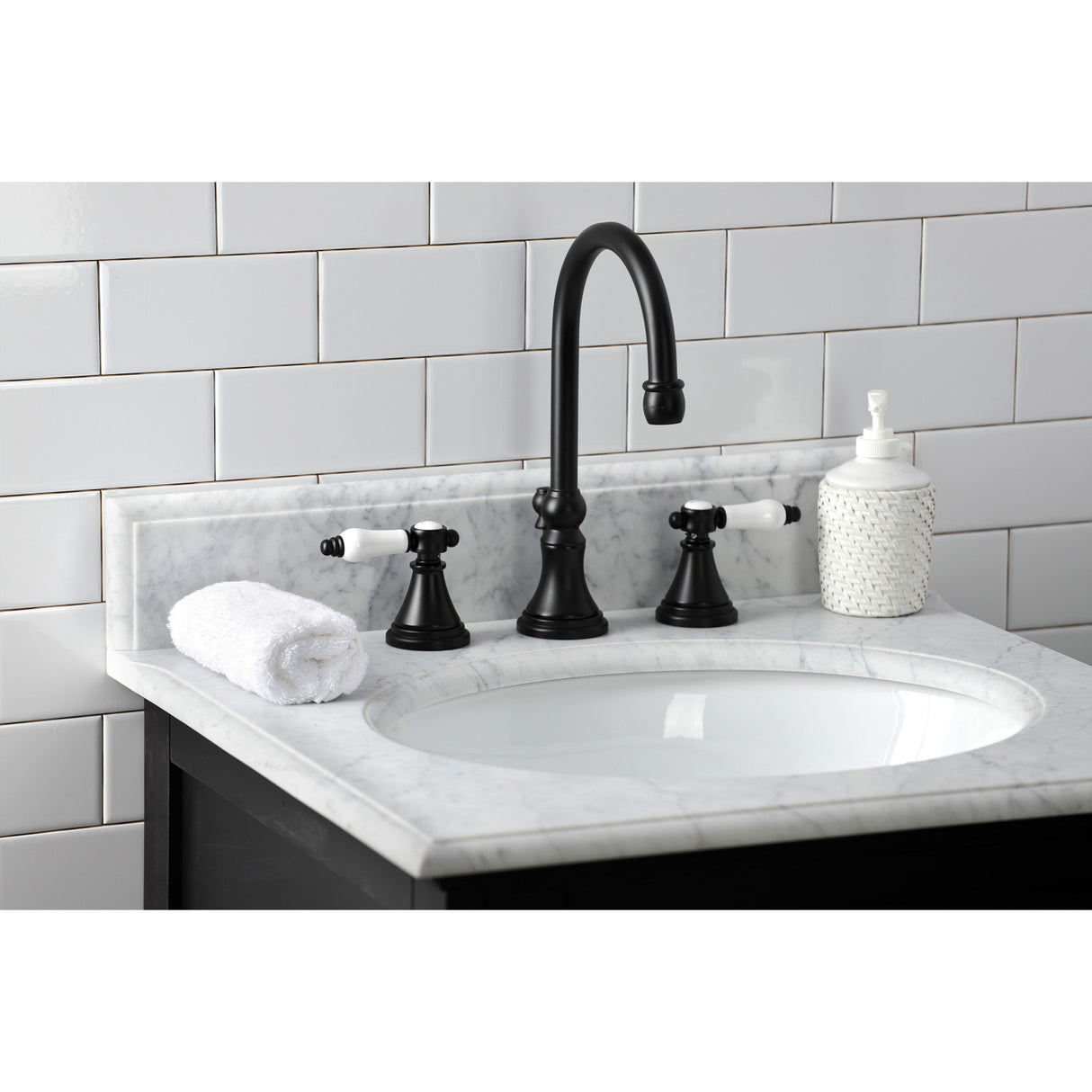 Kingston Brass KS2980BPL Bel-Air Widespread Bathroom Faucet with Brass Pop-Up, Matte Black