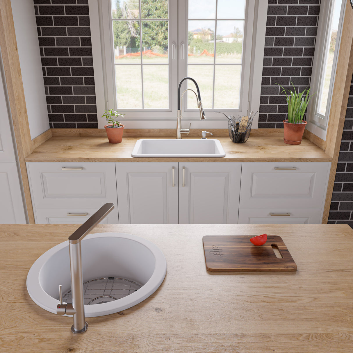 White 27" x 18" Fireclay Undermount / Drop In Firelcay Kitchen Sink