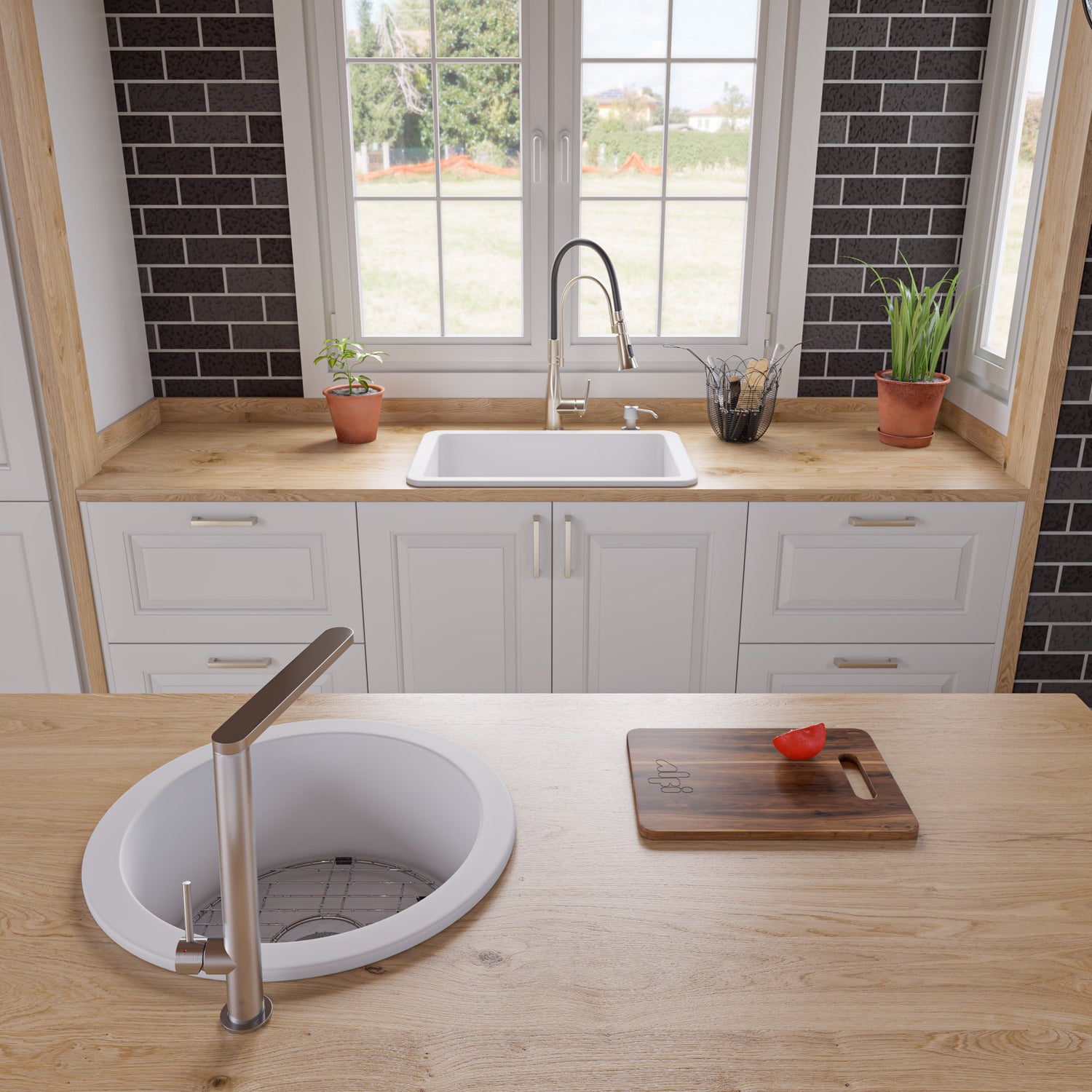 White 27" x 18" Fireclay Undermount / Drop In Firelcay Kitchen Sink